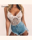 Ziamonga 2017 Body Fitness White Lace Body Sexy Przezroczyste Body Drążą Przebrania Pajacyki Kobiet Kombinezon Bez Rękawów