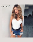 Sibybo 2018 Sexy Chic Backless Body Kobiety Czarny/Biały Głębokie V Neck Lato Bodycon Body Pajacyki kobiet Kombinezon
