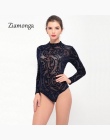 Ziamonga 2017 Marka Sexy Body Kombinezon Romper Kobiety Czarny Biały Hollow Z Długim Rękawem Stretch Mesh Bodycon Kombinezony Ci