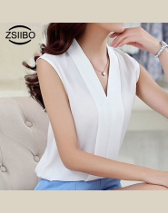 Koreański styl Kobiety Moda Szyfonu Bluzki Damskie Topy Kobiet Bez Rękawów Biała Koszula Blusas Femininas Plus Size Odzież Kobie