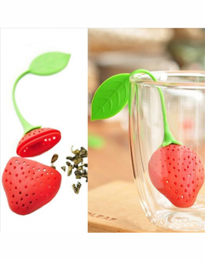1 pc piękny Do Ponownego Użycia Foof bezpieczne Silikon Red Strawberry Kształt Liści Herbaty Torba Uchwyt Kawa Herbata Cios Filt