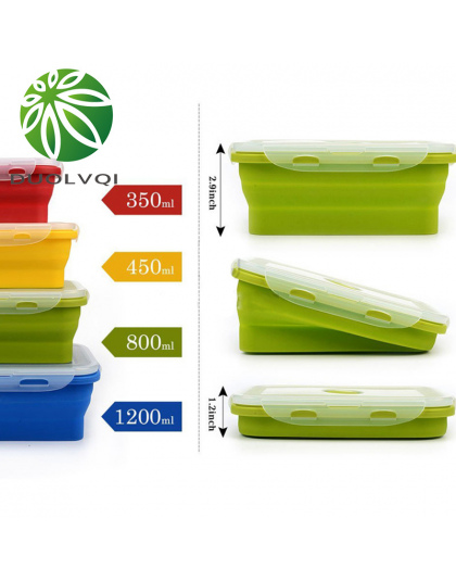 Duolvqi Silikonowy Lunch Box Przenośny Miska Kolorowe Składane Żywności Pojemnik Lunchbox 350/500/800/1200 ml Ekologiczny