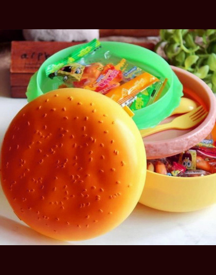 1000 ml Podwójne Plastikowe Dzieci Hamburger Bento Lunch Box Żywności Pojemnik z Widelec Izolacji Lunch Box Bento Pojemnik