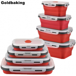 Goldbaking Silikonowy Lunch Box Składany Pojemnik Na Żywność BPA DARMO Składany Pojemnik Do Przechowywania Żywności Zamrażarka M