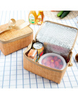 Przenośny Izolowane Termiczne Chłodnicy Lunch Box Płótnie Imitacja Rattanu Torba Obiad Piknik Pojemnik