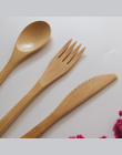 3 sztuk/zestaw Drewniane Obiadowy Zestaw Bambusa Widelec Nóż Zupy Łyżeczka Catering Zestaw Sztućców Z Woreczkach Kuchenne Narzęd