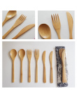 3 sztuk/zestaw Drewniane Obiadowy Zestaw Bambusa Widelec Nóż Zupy Łyżeczka Catering Zestaw Sztućców Z Woreczkach Kuchenne Narzęd