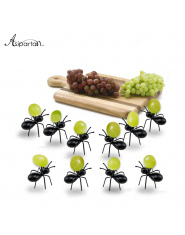 Ozdobne czarne widelczyki do przekąsek w kształcie mrówek dekoracyjne patyczki wykałaczki wielokrotnego użytku