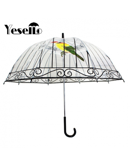 Yesello 1 SZTUK Plastikowe EVA Przezroczyste Deszczowe Parasole Ładny Ptak Klatka Parasol Z Długim uchwytem Wyczyść Bubble Paras