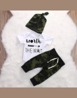 2017 Zieleń wojskowa Newborn Baby Girl Boy Ubrania Romper T-Shirt Długie Spodnie I Kapelusz Stroje 3 Sztuk