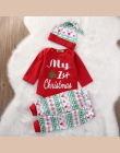 Mój Pierwszy Boże Narodzenie 3 SZTUK Cute Baby Chłopcy Dziewczęta Xmas Red Romper bluzki Z Długim Rękawem Spodnie Legging Hat Ou