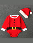 Mój Pierwszy Christmas Baby Chłopcy Dorywczo Dziewczynek Ubrania Noworodka Romper Kombinezon Z Długim Rękawem + Piękny Kapelusz 