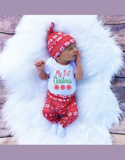 2016 Boże Narodzenie Snowflake Romper Newborn Baby Girl Boy Spodnie Legginsy Kapelusz 3 sztuk Stroje Dla Niemowląt Bebek Odzież 
