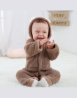Wiosna Jesień Ubrania Dla Dzieci Flanela Baby Boy Ubrania Kreskówki Zwierząt 3D Niedźwiedź Ucha Romper Kombinezon Ciepły Noworod