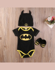 Moda Batman Boys Baby Pajacyki Kombinezon Bawełniane Topy + Buty + Kapelusz 3 sztuk Strój Ubrania Ustawić Noworodka Maluch 0 -24