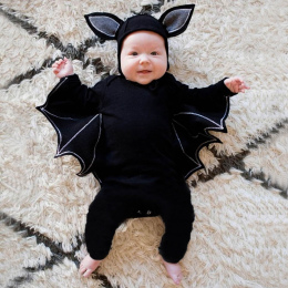 Halloween Noworodków odzież Boys Baby Malucha Dziewczyny Halloween Bat Cosplay Kostium Z Długim Rękawem Romper Kapelusz Stroje Z