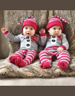 Ubrania dla dzieci Boże Narodzenie Pajacyki Z Długim Rękawem o-neck Kombinezon + Kapelusz 2 sztuk Zestaw Strój Ciepłe Słodkie No