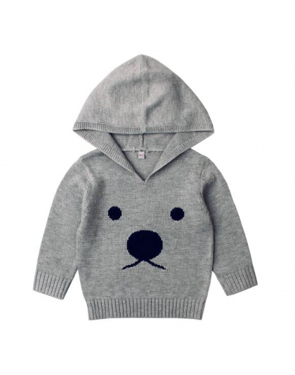 Słodkie Niedźwiedź Sweter Dla Chłopiec Newborn Baby Swetry Z Kapturem Z Długim Rękawem Biały Dzianiny Dla Niemowląt Dziewczyny D
