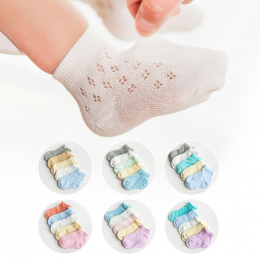 Zestaw bawełnianych skarpetek dziecięcych krótkie ażurowe przewiewne ściągacze na kostkach klasyczne pastelowe kolory