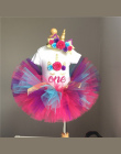 To Moje Dziecko Pierwszy 1st Urodziny Jednorożec Party Sukienka dla Dziewczynki Kolorowe Jednorożec Pałąk Outfits Newborn Tutu B