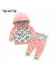 Top i Top Moda Słodkie Infant Newborn Baby Girl Ubrania Bawełniane Dla Dzieci Dres Z Kapturem Bluza Spodnie W Paski 2 sztuk Outf