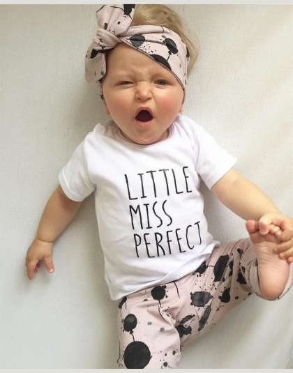 Lato niemowląt baby girl ubrania bawełna nadrukowane litery t-shirt + spodnie + pałąk maluch 3 sztuk outfit newborn baby girl od