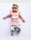 3 Sztuk Newborn Baby Girl Odzież Różowy Rękaw Wzburzyć Topy + Spodnie + Pałąk Geometryczne Niemowlę Maluch Dziewczynek Ubrania z
