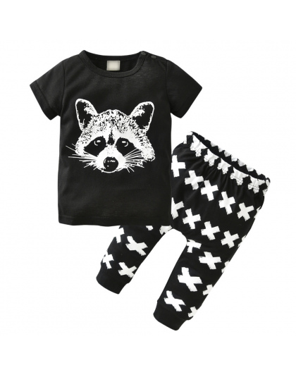 2 sztuk Newborn Baby Boy Ubrania Krótki Rękaw Lisa Pinrt T-shirt Topy + Legging Spodnie Niemowlę Maluch Odzież Zestaw