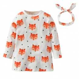 Baby girl ubrania z długim rękawem fox drukowane sukienka + pałąk dzieci 2 sztuk garnitur noworodka berbeć dziewczynek ubrania