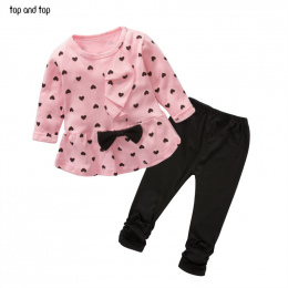 2017 New Baby Girl Set w kształcie Serca Druku Łuk Słodkie 2 SZTUK Kid zestaw T shirt + Spodnie Księżniczka Cute Dzieci Odzież U