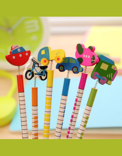 6 Sztuk/paczka, nowy Gorący Sprzedaje Ręcznie Drewniane Ołówki Ołówek Cartoon Pojazdów Kreatywny Tendencja Papeterii Dzieci Stud