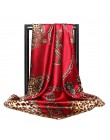 Retro panie jedwabny szal chustka moda kobiety drukowane hidżab szalik Leopard wzór łańcucha duże kwadratowe szale Wrap