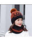 SUOGRY zima kobiety kapelusz zestaw szalików słodkie list miłość ciepłe czapki z dzianiny czapki dla dziewczyny Skullies czapka 
