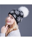 XTHREE prawdziwe norek pom poms wełna królik futro czapka Skullies czapka zimowa dla kobiet dziewcząt kapelusz feminino czapka b