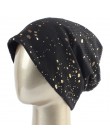 Damskie Splatter farba czapka zimowa jesień metaliczny kolor prążkowana bawełna Slouchy czapki dla Femme panie czarny brązujący 