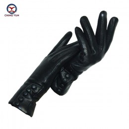 CHINGYUN nowych kobiet oryginalne rękawice miękkie zagesccie łuk skórzane rękawiczki zimowe jesienne odzież damska marka czarny 
