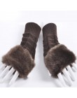 Rękawiczki damskie z Faux futra królika zimowe rękawice dziewiarskie na rękę szydełka dzianiny rękawiczki bez palców rękawice je