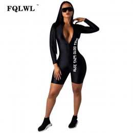 FQLWL czarny Bodycon Sexy kombinezon krótkie dla kobiet z długim rękawem Fitness pajacyki kobiet kombinezon kobiet Streetwear Pl
