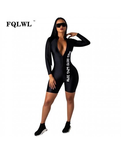 FQLWL czarny Bodycon Sexy kombinezon krótkie dla kobiet z długim rękawem Fitness pajacyki kobiet kombinezon kobiet Streetwear Pl