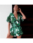 2018 głębokie V Neck letnie body kobiety zielone liście drukuj plaża Playsuit kobiet krótkie kombinezony kombinezon na co dzień 
