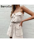 BerryGo pasek kobiety kombinezon lato romper kieszenie lace up przycisk krótki kombinezon damski w stylu Vintage luźne ogólnie s