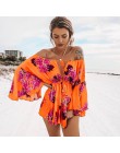 Lily Rosie dziewczyna Off ramię Flare rękaw lato Playsuit kwiatowy Print Boho plaża Playsuit kobiety pomarańczowy krótki kombine