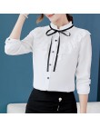 Wiosna jesień 2019 kobiety biała koszula z długim rękawem koszule koreański Ruffles kobiety Streetwear obcisła szyfonowa bluzka 