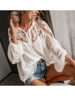 Sexy Lace Mesh koszula haft Patchwork kobiety na co dzień z długim rękawem topy szyfonowa bluzka damska luźne bluzki koszule kob
