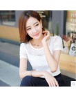 Lato kobiety biała koronkowa bluzka z krótkim rękawem Plus Size koreański szydełka wokół szyi Hollow Out topy koszula Camisas Fe
