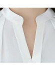 Kobiety na co dzień z długim rękawem szyfonowa bluzka kobiet Sexy koszulka z dekoltem V pani urząd Slim topy