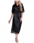 Wysokiej Jakości Czarne Kobiety Silk Robe Sexy Długa Bielizna Nocna Kimono Yukata Koszula Plus Rozmiar S M L XL XXL XXXL A-050