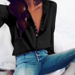 CROPKOP moda na co dzień jednolity kolor panie biuro topy Sexy przyciski z długim rękawem bluzka 2019 nowy wiosna kobiety szyfon