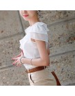5XL Plus Size nowe letnie kobiety Blusas moda z krótkim rękawem szyfonowa bluzka z żabotem stałe białe topy Blusas dorywczo lato