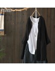 Modna oversizowa przewiewna długa koszula damska bawełniana z kieszeniami zapinana na guziczki z dłuższym rękawkiem